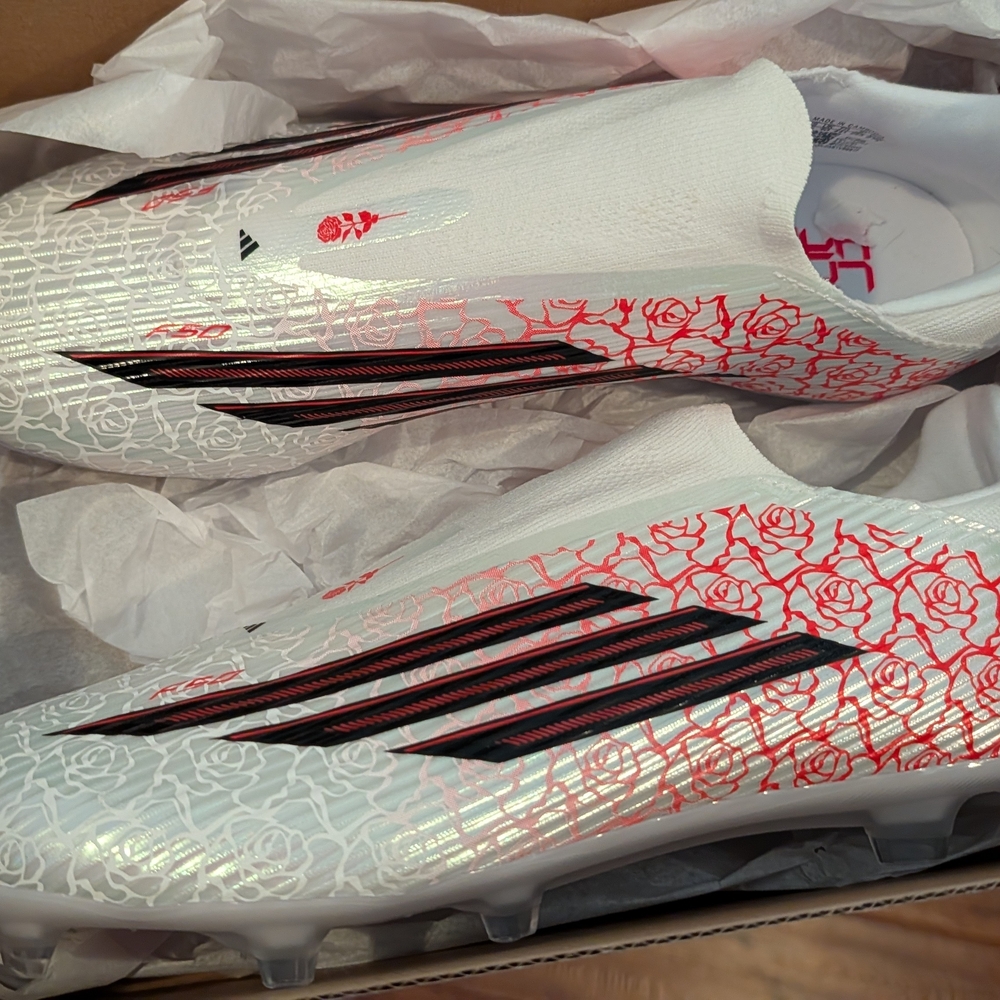 Adidas X Speedflow FG White Soccer Cleats with Red Rose Graphic